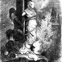 Old engraving of a witch burning