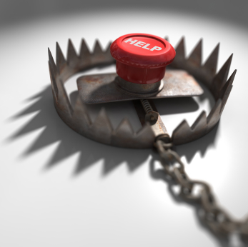 Image of a help button inside a bear trap 